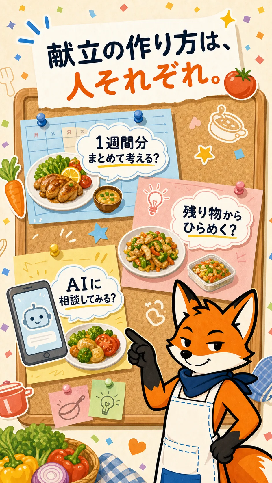 献立の作り方は人それぞれという説明イラスト