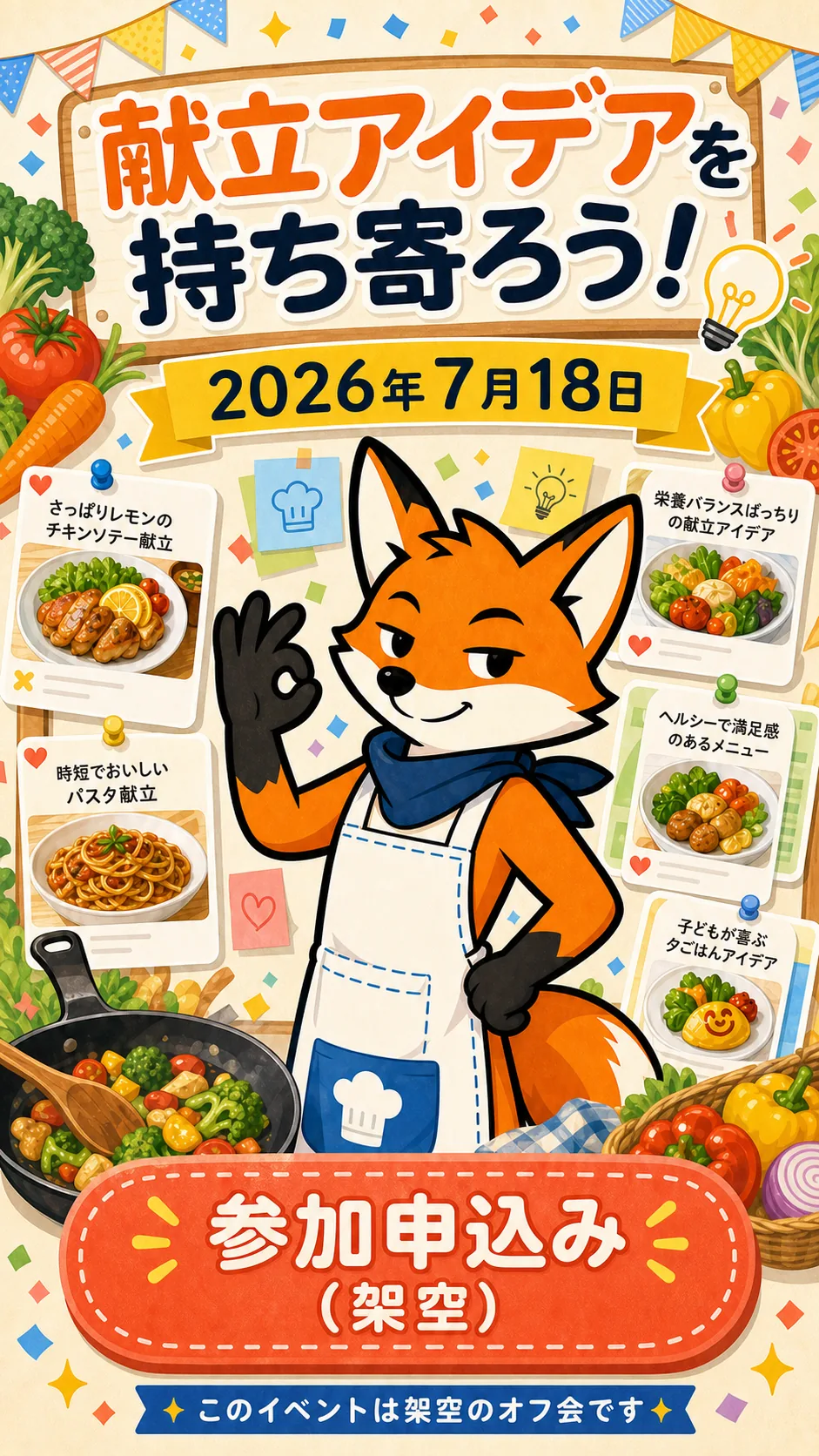 献立アイデアを持ち寄ろうという呼びかけとキツネ